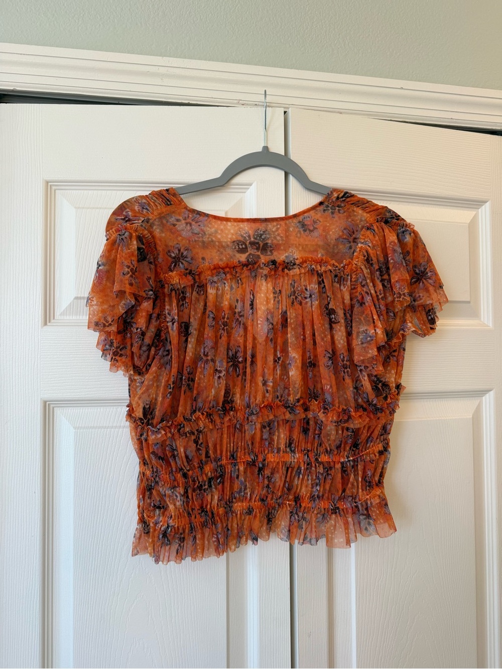Free People Making Me Smile Orange Floral Crop Top L - Picture 5 of 5